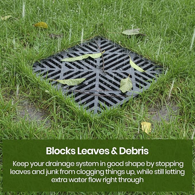 Calvana 2 Pack 12 Inch Catch Basin Drain Grate, Fiberglass Reinforced Polyethylene Square Drain Cover for Yard Patio Driveway Drainage, Black