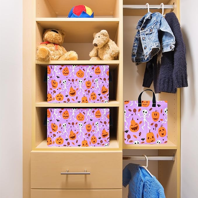 Rec Halloween Ghost Storage Basket Box Hamper Collapsible Organizer Bin Gift Shelf Baskets for Home and Kitchen Storage.