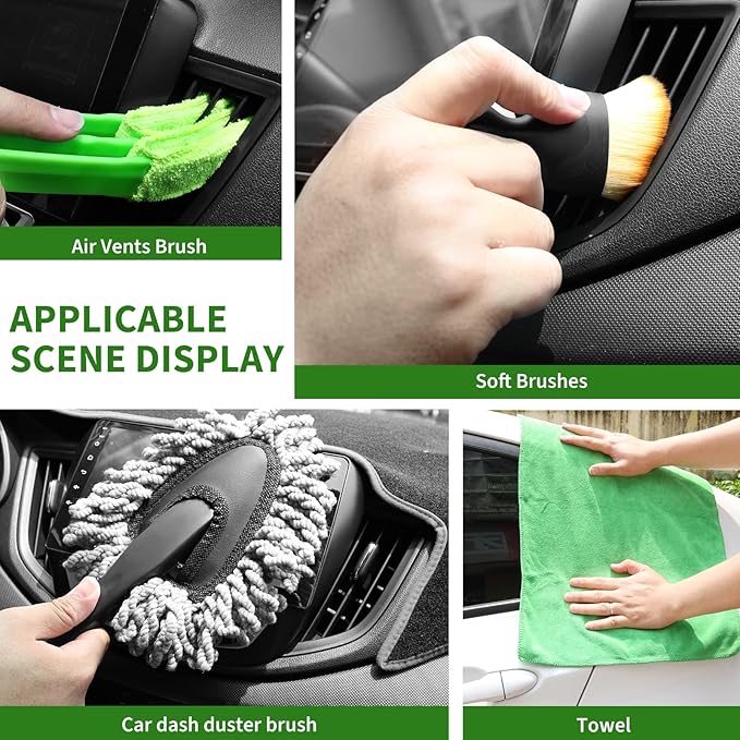 18Pcs Car Detailing Kit, Interior Car Cleaning Kit, Leather & Textile Car Interior Brush, Car Detailing Brush Set with Windshield Cleaning Tool Complete Car Interior Care Kit