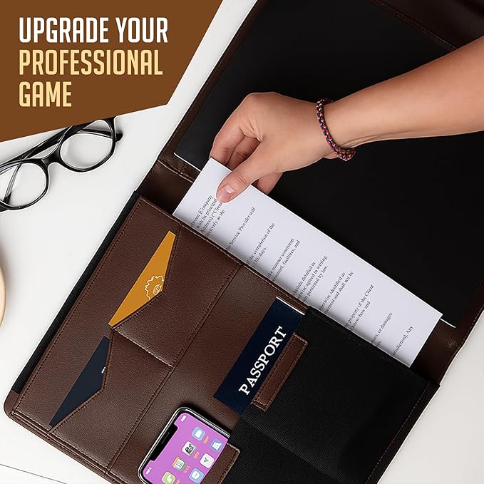 STLYIO Trifold Padfolio - Magnetic Closure. Stretchable Compartment for Tablet, Documents. Elastic Pockets for Phone, Gadgets, Passport, Travel Documents. Letter-Sized Notepad and Gift Box Included.