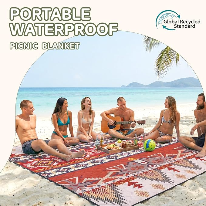 Genovega Waterproof Picnic Blanket Outdoor Camping Beach Mat Rug Extra Large Foldable Essential Roadtrip Gadget Rv Accessories Glamping Tent Gear Must Haves Hiking Stuff Backpacking Necessities Gift