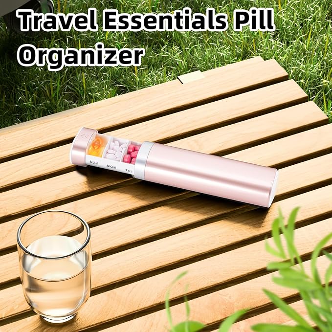 Betife Travel Pill Organizer Weekly 7 Day, Compact Daily Pill Box, Portable Medicine Case, Cute Pill Holder for Vitamins Supplements, Drawer-Shaped Pills Organizer(Pink)