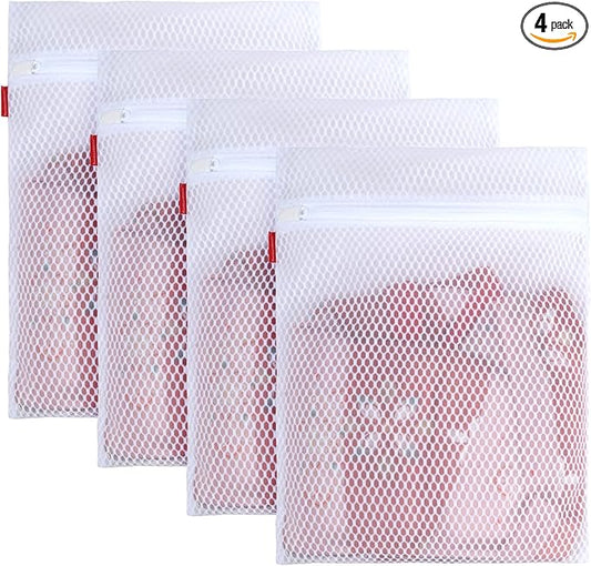 4 Pack Durable Mesh Laundry Bags & Lingerie Bags For Washing Delicates, Sock Shoes &Travel Organizer 16 x 12.5 Inches