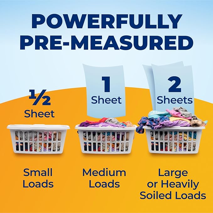 ARM & HAMMER Power Sheets Laundry Detergent, Fresh Breeze Scent, Dissolves in All Wash Temps, Lightweight and Travel-Ready, 60ct, Up to 120 Small Loads
