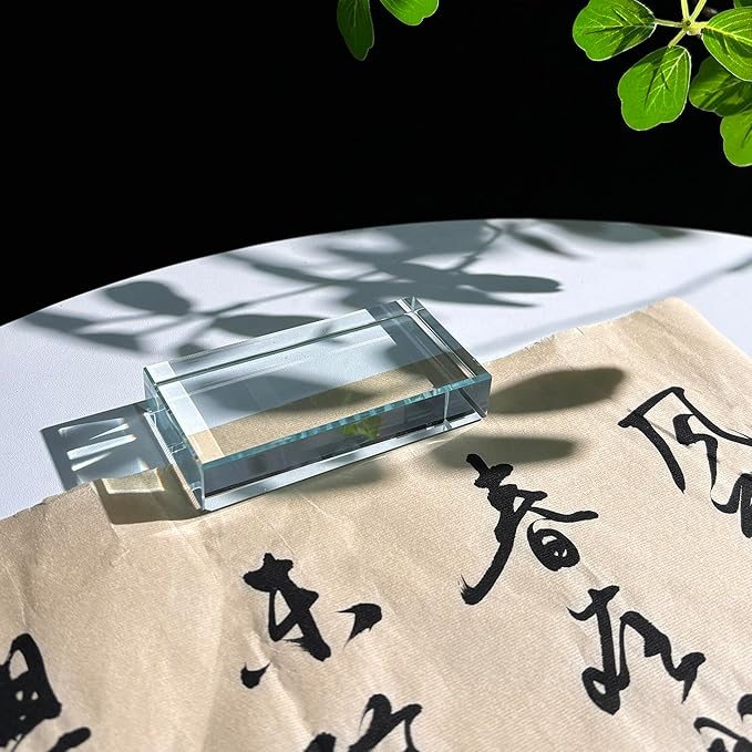 ‌vskikris Glass Paperweight 2pc Set - Clear Transparent Paperweights for Office, Home Decor & DIY Crafts - Desk Organizer for Books, Documents (3.9"L × 2"W × 0.7"H)‌‌