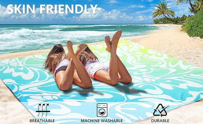 Beach Blanket Waterproof Sandproof Beach Mat 79" X 83"/10'x9' for 2-8 Adults Quick Drying Outdoor Picnic Mat Beach Accessories for Travel, Camping, Hiking