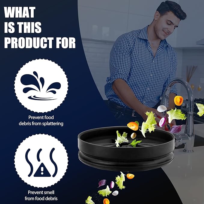 3 3/8" Garbage Disposal Splash Guard Sink Baffle QCB-AM Replacement for InSinkErator Evolution Series, Upgraded Funmit Removable Quiet Collar Drain Plugs, Garbage Disposer Accessories, Black