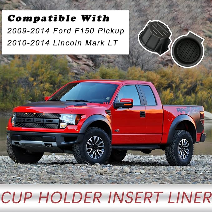 TQPONLY Flow Through Center Console Cup Holder Insert Replacement-Compatible with 2009-2014 Ford F150 Truck/2010-2014 Lincoln Mark LT | Replaces 41015 9L3Z-1513562-CB 9L3Z1513562CB (2 Pcs)
