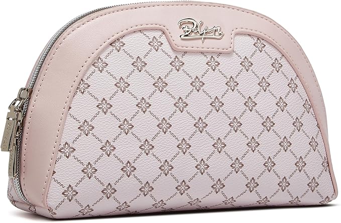 BOYATU Small Travel Makeup Bag for Women: Elegant Vegan Leather Cosmetic Pouch for Purse - Waterproof Toiletry Bag with Mirror(012-Pink)