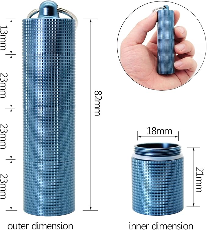 PPFISH Portable Daily Pill Case, 3 Compartments Anti-Skid Aluminum Alloy Waterproof Pill Box Dispenser, Small Pocket Pill Container, Keychain Pill Fob, Travel Pill Holder for Men Women
