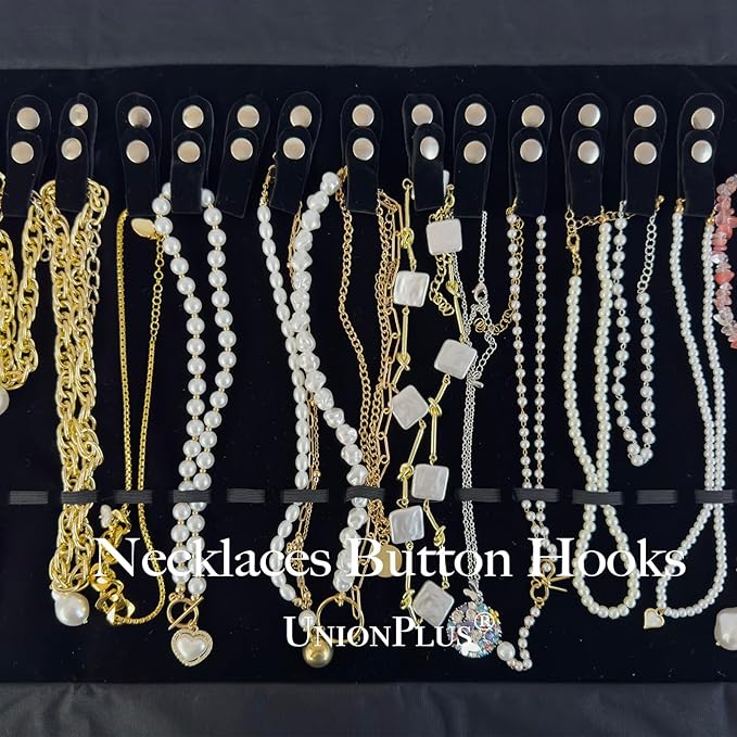 UnionPlus Velvet Travel Jewelry Roll Bag Organizer for Necklace, Elastic Band and Anti-winding, Large, Black