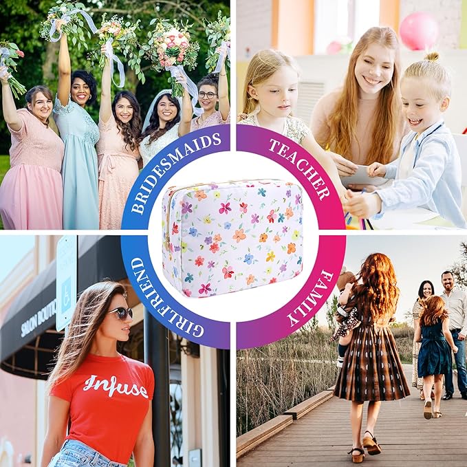 Waterproof Nylon Large Makeup Bag Travel Pouch, Floral Preppy Big Cosmetic Bag Make Up Organizer Toiletry Bag with Zipper, Large Capacity Cute Zipper Pouch Storage Bag for Women Girls(Fringed Iris)