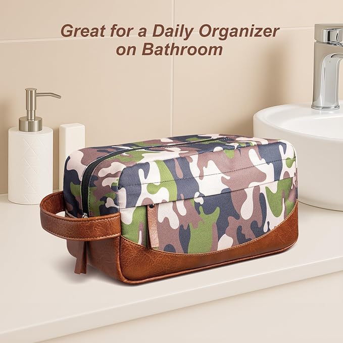 Travel Toiletry Bag for Men, Hanging Toiletry Organizer, Water Resistant Shaving Kit with Large Capacity for Travel Accessories (Camo-Bright Green, Medium)
