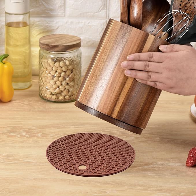 Wooden Utensil Holder,360°Countertop Rotating Extra Large Cooking Utensil Holder 7.6" Kitchen Holder,Kitchen Utensil Organizer for Countertop Farmhouse Decor