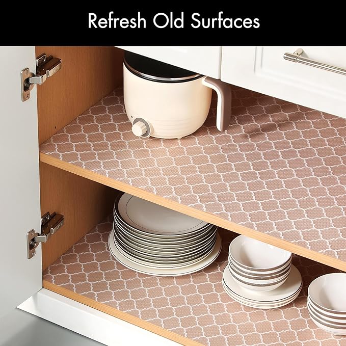 Cooyes Shelf Liner for Kitchen Cabinets – Non-Adhesive Waterproof Drawer Liner – Durable EVA Material Easy-to-Cut Shelf Paper for Refrigerator, Cupboard, Dresser with Modern Pattern