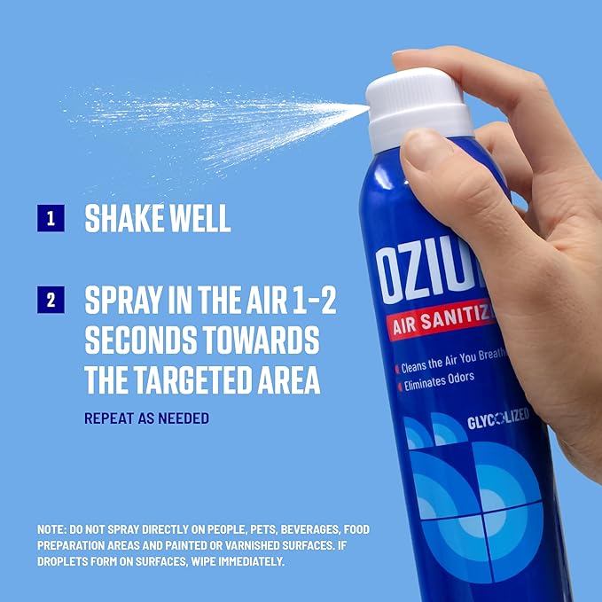 Ozium Air Sanitizer Spray - Room Odor Eliminator for Home, Car, and Office - Carbon Black - 8 oz Can - 1 Pack