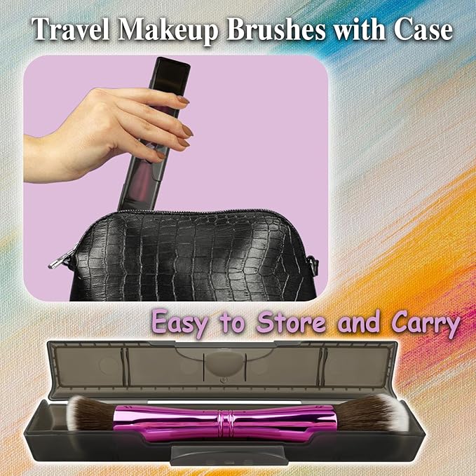 4 in 1 Makeup Brush Set, Travel Makeup Brushes with Case, Mini Makeup Brushes, Powder, Foundation, Concealer, Eyeshadow, Dual Ended, Synthetic Bristles, Purple