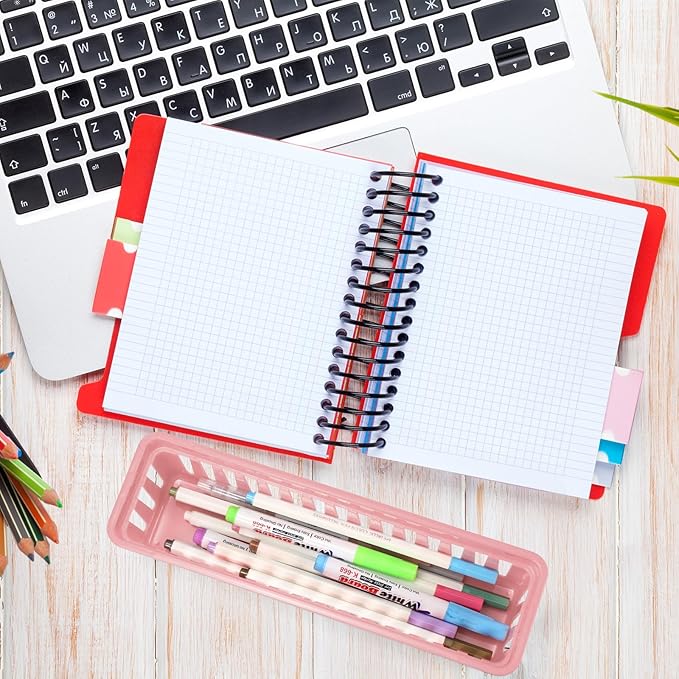 12 Pcs Morandi Slim Plastic Storage Baskets Tray 10 x 3 x 2.5 Inch Compact Stackable Desk Organizer for Office, Classroom, School Supplies, and Home Storage, Organization(Morandi)