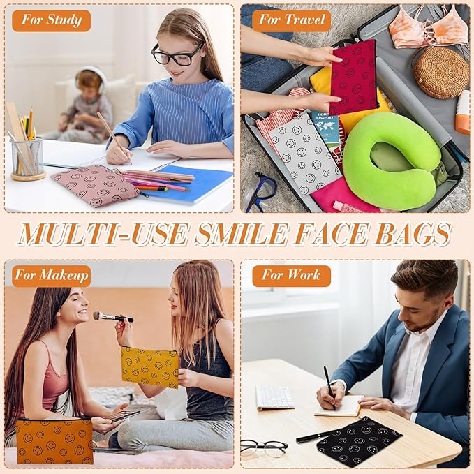 Reginary 20 Pieces Cosmetic Bag for Women Smile Face Roomy Makeup Bags with Zipper Smile Face Toiletry Bag Pouch Travel Accessory Christmas Organizer Gifts, 7 x 4.3 Inches