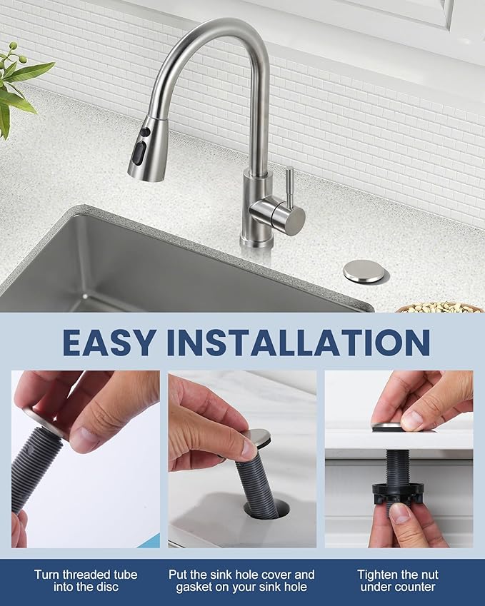 ARCORA Kitchen Sink Hole Cover: Premium Faucet Hole Plate Stopper Plug, Countertop Extra Hole Plastic Cap for Soap Dispenser Sprayer Tap, Brushed Nickel