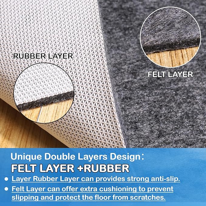 Non-Slip Rug Pads 1/4” Thick, 5x8Ft Waterproof Rugs Non Skid Rug Pad for All Floors and Finishes Durable Hardwood Floor Protective Felt Keeps Rugs in Place, Safe and Secure