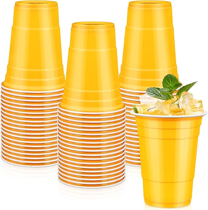 LANLISA 50 Yellow Plastic Cups, 16 oz Disposable Cups, Drinking Cups For Birthday Party, Picnic, Easter
