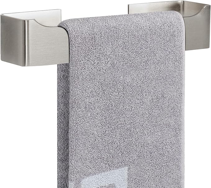 NearMoon Self Adhesive Hand Towel Holder/Towel Ring, Stainless Steel Hand Towel Bar Rustproof Stick on Wall-Towel Rack for Bathroom/Kitchen, Square Sticky and Wall Mounted (9 Inch, Brushed Nickel)