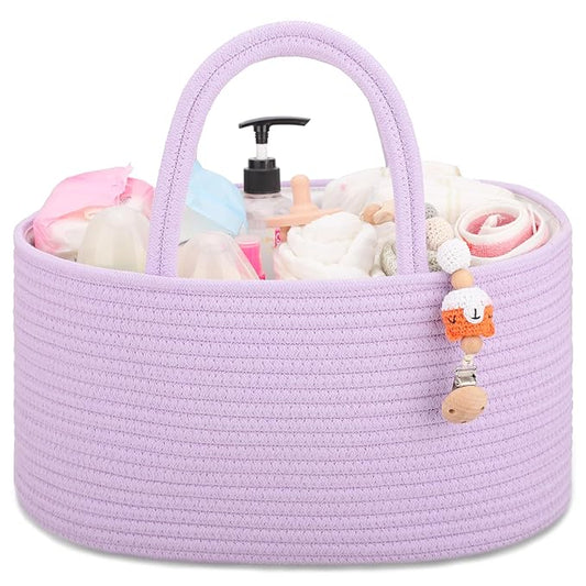 COMSE Baby Diaper Caddy Organizer, Car Caddy, Diaper Change Organizer, Gift Baskets Empty, Portable Tote Bag with Divider, Baby Shower Gifts Newborn Essentials Registry Must Have, Purple