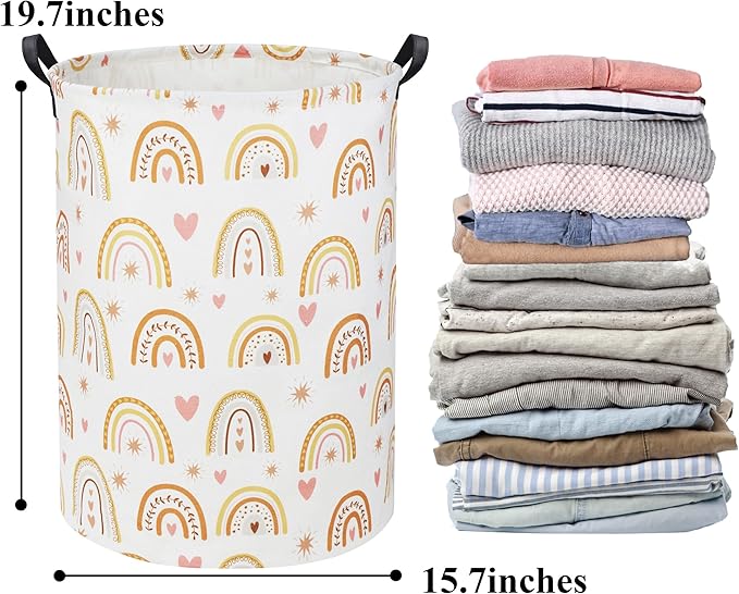 HIYAGON Rainbow Baby Laundry Basket Baby Hamper for Nursery Girl Kids Hamper Cute Kids Toys Storage Bin Organizer Rainbow Room Decor for Home(Star Rainbow)