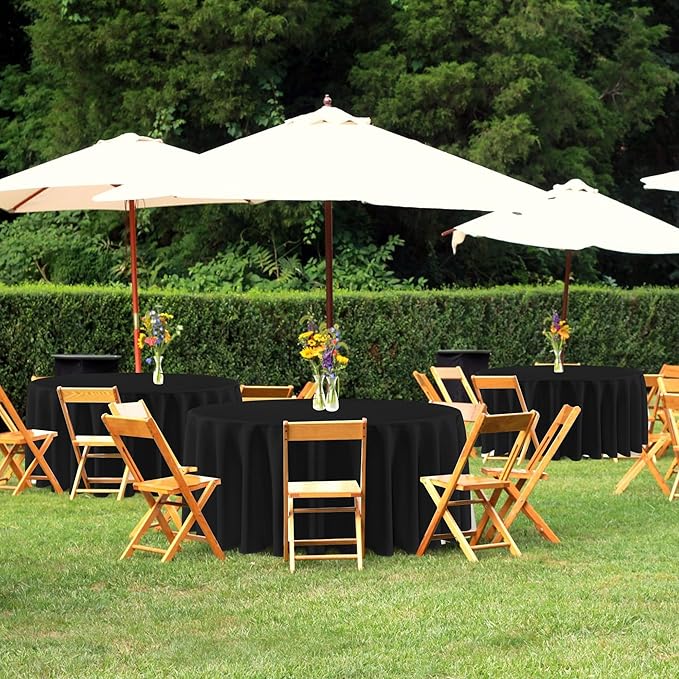 sancua Black Round Tablecloth 132 Inch Diameter, 6 Pack - Circle Polyester Fabric Table Cloth for Wedding Party Reception Banquet Birthday, Washable Formal Table Cover (Fit 54-96 Inch Tables)