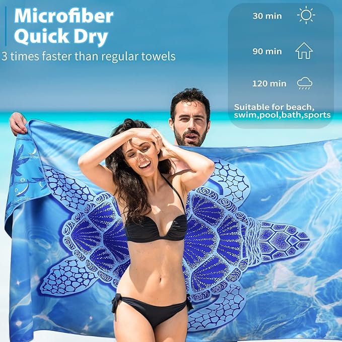 TwoYek 2 Pack Microfiber Thin Beach Towel Lightweight 71x32 Oversized Extra Large Sand Free Towels Quick Dry for Travel Pool Yoga Gym Sports Beach Accessories Vacation Essential Gift