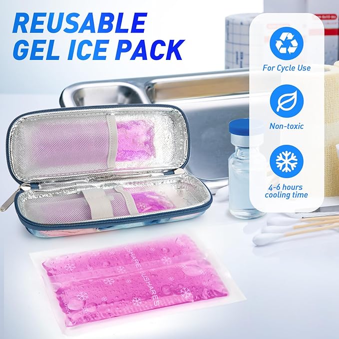 YOUSHARES TSA Approved Ice Packs for Insulin Cooler Travel Case - Travel Ice Packs for Medications, Reusable Small Freezer Packs for Insulin Travel Case (4 Pcs, Purple)