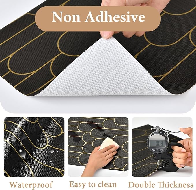 Shelf Liners for Kitchen Cabinets Drawer Liner 12in x 30FT Non Adhesive Black Gold Line Thickened Refrigerator Shelf Liner Paper Strong Easy to Clean for Tool Box with Knife and Tape Measure