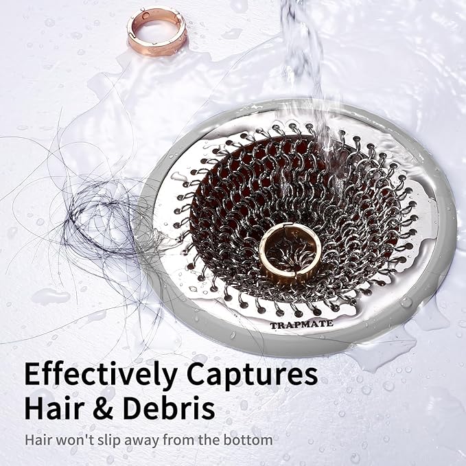 TRAPAMTE Shower Drain Hair Catcher, 4.7" Fast Drainage Shower Drain Cover, Anti-Slip Stainless Steel Drain Protector for US Standard Flat Drains of Bathroom Floor and Shower Room (Patented Product)
