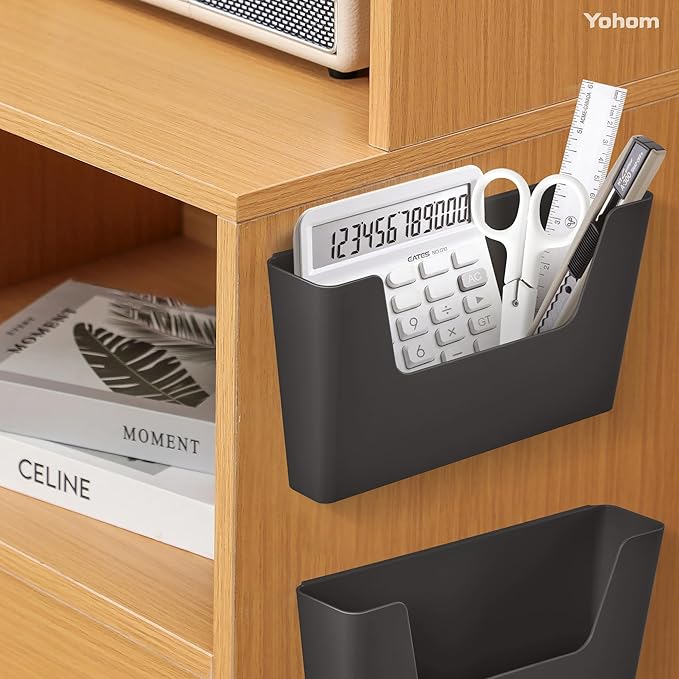 YOHOM Adhesive File Holder Plastic Document Folder Door No Drilling Mount Mail Magazine Organizer A4 Filing Envelopes Folder, Office Wall Mount Single Pocket (BLACK, 2 PCS)