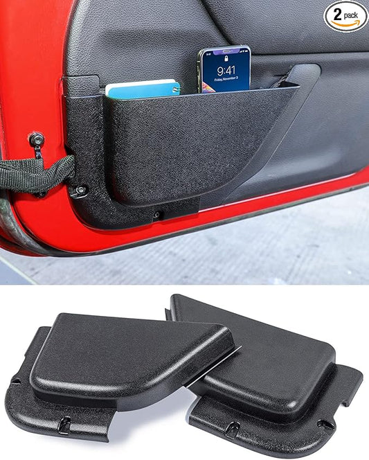 Savadicar DP5 Front Door Storage Pockets Without Cup Holder, Side Insert Box Organizer for 2011-2018 Jeep Wrangler JK JKU 2/4 Door, Interior Expansion Accessories, Black, 2 PCS