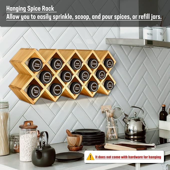 Bamboo Criss Cross Spice Rack Organizer for Cabinet, Wood Seasoning Rack Spice Holder, 18-Jar Spice Rack Tower Spice Storage for Kitchen Countertop Drawer - Jars Not Included