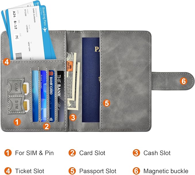 Eoehro Passport Holder for Travel Essentials, Passport Wallet Cover Case for Travel Must Haves Accessories,Passport Book Holders for Women and Men(gray)