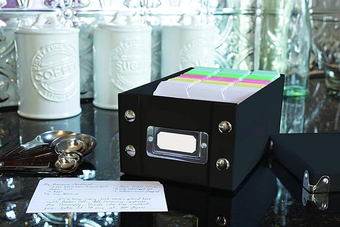 Snap-N-Store Index Card Holder Storage Box - Collapsible Organizer Box fits 1100 Flash Cards - Business, Recipe, or Note Card - 3 x 5, 2 Pack, Black