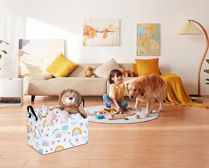 Rec Rainbow Print Box Hamper Storage Basket Collapsible Organizer Bin Gift Shelf Baskets for Home and Kitchen Storage