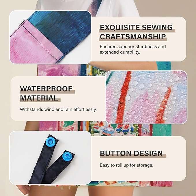 Reusable Grocery Bags, Oil Painting Art Tote Bags With Carry Pouch Waterproof Shopping Bags for Travel Daily Use