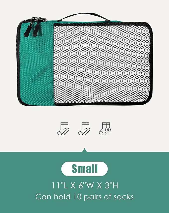 4-Piece Packing Cubes Travel Accessories Set for Suitcases - Luggage Organizer Bags with Double Zipper - Mesh Top - Small - Green