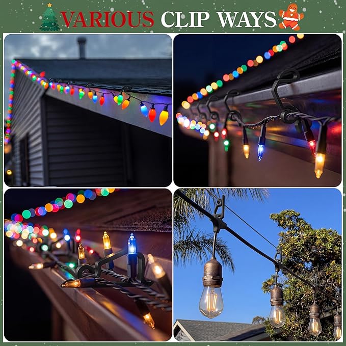 MEILIDY Christmas Light Clips, Weatherproof Plastic Gutter Clips for Hanging Outdoor Holiday Seasonal String Lights, Black, 100 Pcs