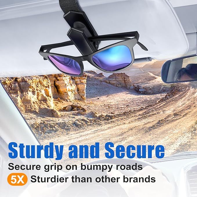 Veharvim One-Handed-Operation Sunglasses Holder for Car, Visor Sunglass Holder Clip, Car Accessories Interior, Universal Fit Silicone Padded Visor Sunglass Holder Car, Unmatched Durability (4 Pack)