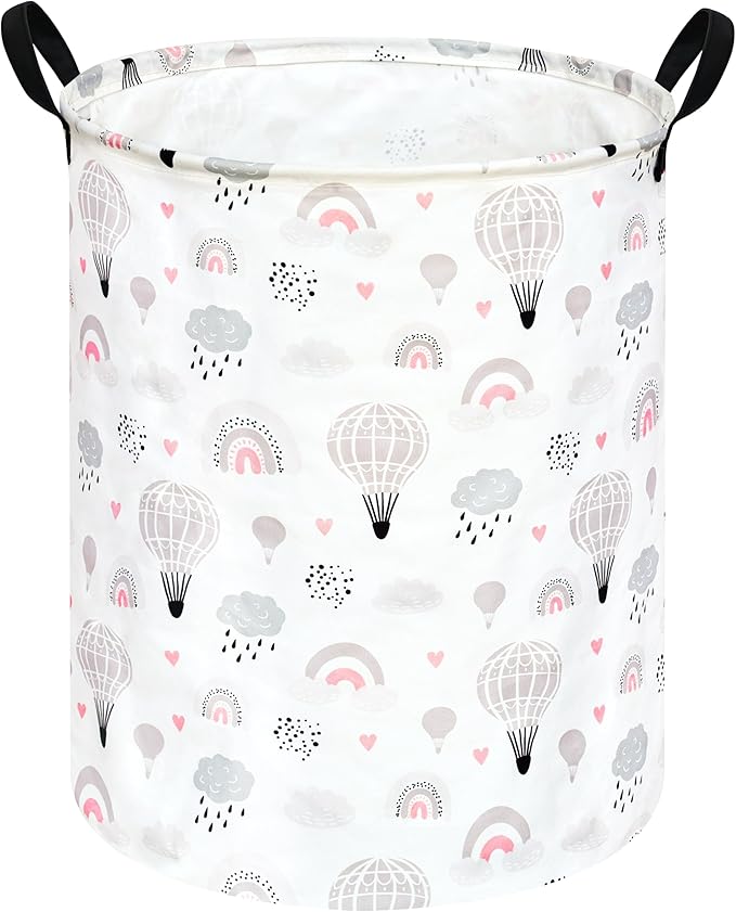 Hot Ait Balloon Print Round Laundry Hamper Storage Basket Bins Clothes Nursery Hamper for Home, Gift Storage Bins with Handles