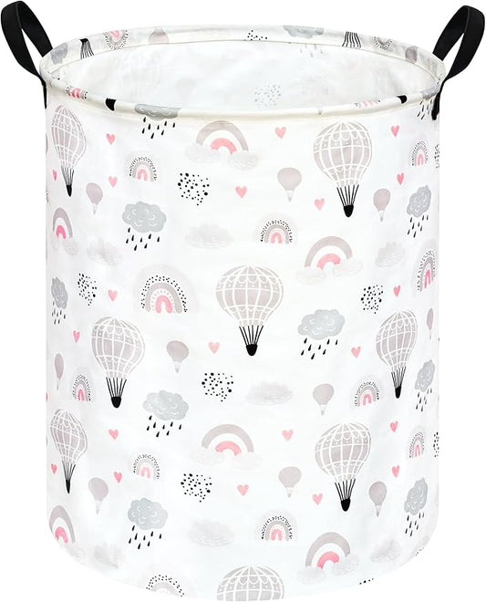 Hot Ait Balloon Print Round Laundry Hamper Storage Basket Bins Clothes Nursery Hamper for Home, Gift Storage Bins with Handles