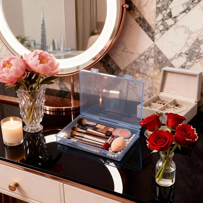 LJY 6 Pieces Rectangular Empty Mini Clear Plastic Organizer Storage Box Containers with Hinged Lids (7.1 x 4.3 x 1.2 inch, Blue)