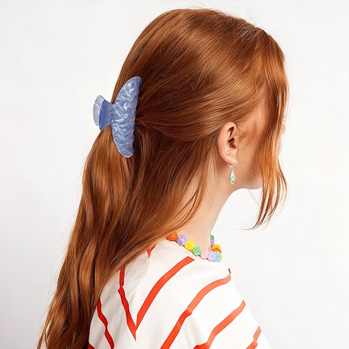 CWJCYTNSN 2 PCS Hair Claw Clips for Women Non-slip Blue Claw Clips Strong Hold Large Hair Clips for Thick Thin Hair Elegant Hair Accessory for Girls