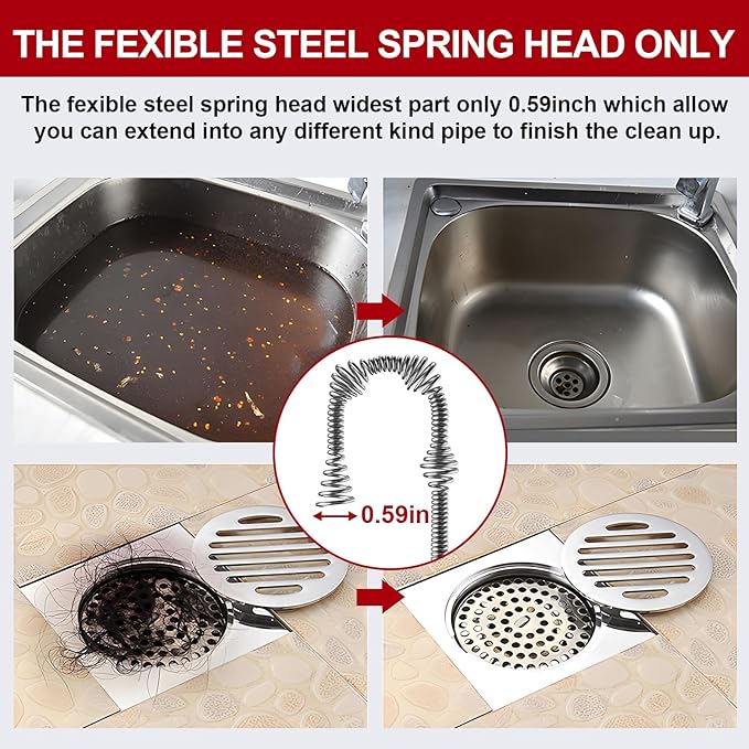 Drain Snake, Plumbing Snake With Drill Adapter, 35ft Heavy Duty Flexible Sink Steel Drain Auger Bathroom Hair Clog Removal Tool, Manual Or Powered - No auto retract or feed