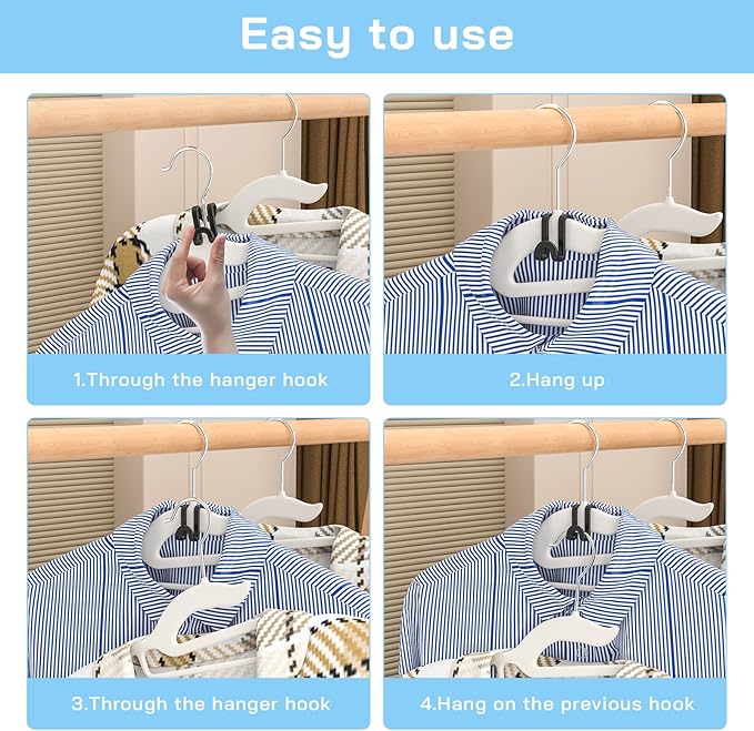 Tinfol Black Hanger Connector Hooks, 100pc Space Saving Hooks,Heavy Duty Clothes Hanger Extender Clips for Hangers Closet Organizers